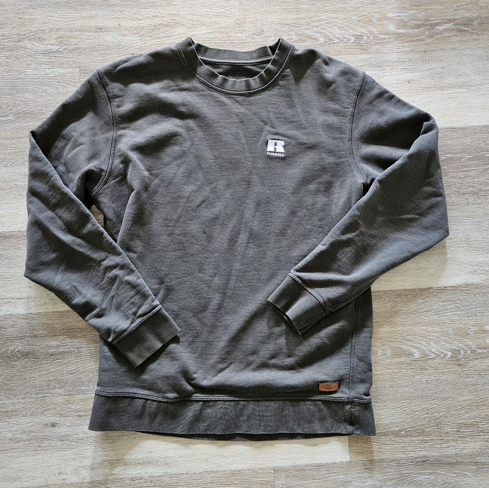 Mens Russell Pure Organic size XL 100% organic cotton crewneck sweatshirt olive